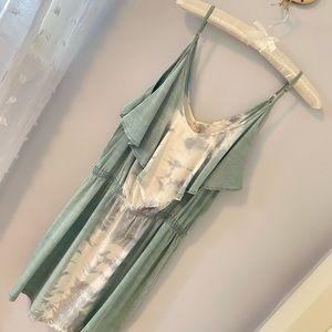 Gypsy 100% Silk Green Tie-dye Mini Dress, Sz Large
